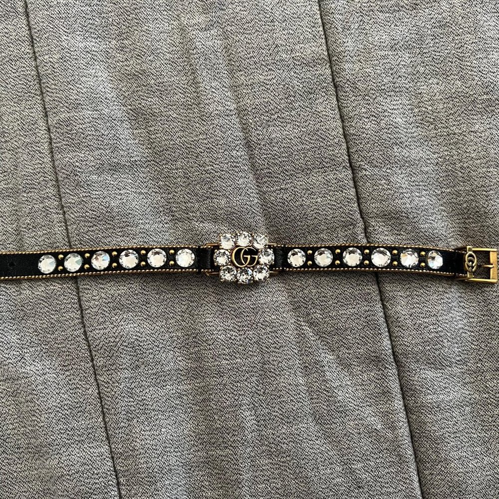 GUCCI Crystal Double G leather